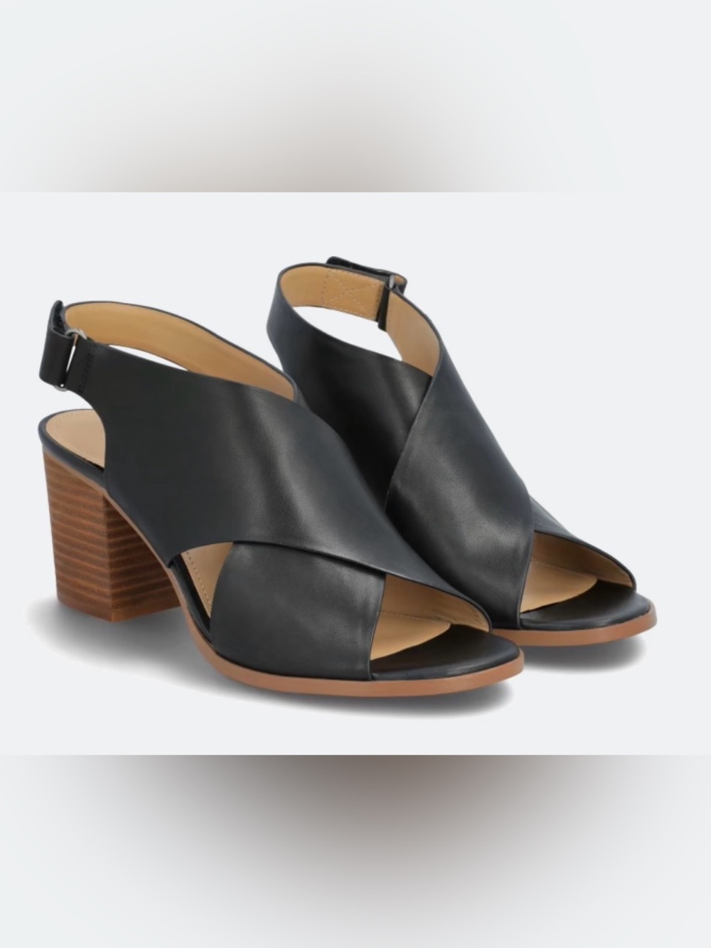 Women’s Black Leather Open-Toe Slingback Block Heels